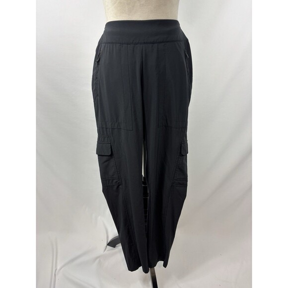 Athleta Cargo Pants Black 6 6T Tall Zipper Pockets Elastic Waist Lightweight - Picture 1 of 12